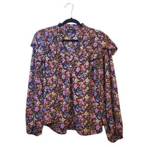 Vici Women's Black Neon Floral Ruffle Blouse Size M